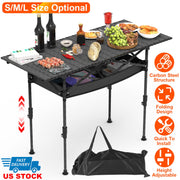 Portable Folding Camping Table With Adjustable Height Hanging Net Rustproof Carbon Steel Foldable Roll-Up Camping Table for Picnic Camping Hiking Beac