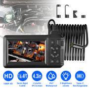 1080P Endoscope Camera with 8 LED Light 8mm Borescope Inspection Camera 4.3Ó Colorful Screen IP67 Waterproof 16.4FT Semi-Rigid Cord Handheld Snake Cam
