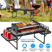 Foldable Camping Table Collapsible Picnic Aluminum Alloy Grill Stand 88LBS Max Load BBQ Table with 2 Side Trays