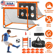 Kids Soccer Goals Set For Backyard Portable Soccer Training Equipment with Ball Pump Cones Agility Ladder Target Carry Bag For Toddler Age 3+ Outdoor
