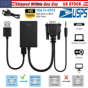 VGA to HD IN & HD OUT Converter Adapter HD 1080P Video Audio Cable Adapter w/ USB 3.5mm Plug For HDTV TV Projector Laptop
